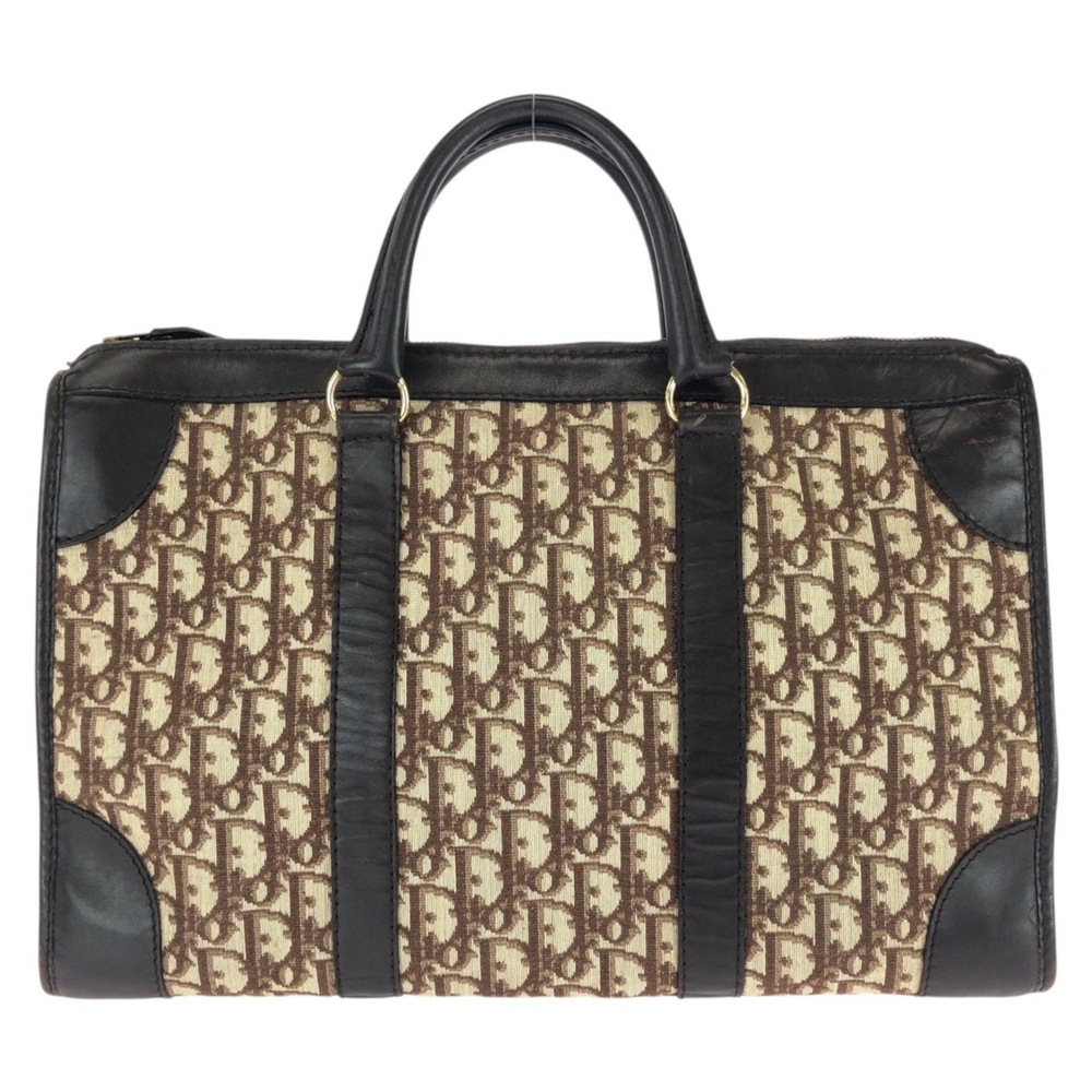 Christian Dior Dior Vintage Trotter Brown Canvas Leather Handbag Boston Bag B...